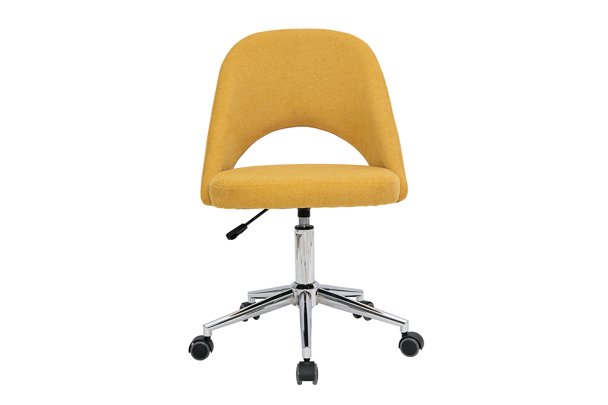 Sedia da ufficio in tessuto effetto velluto testurizzato giallo senape e base cromata COSETTE