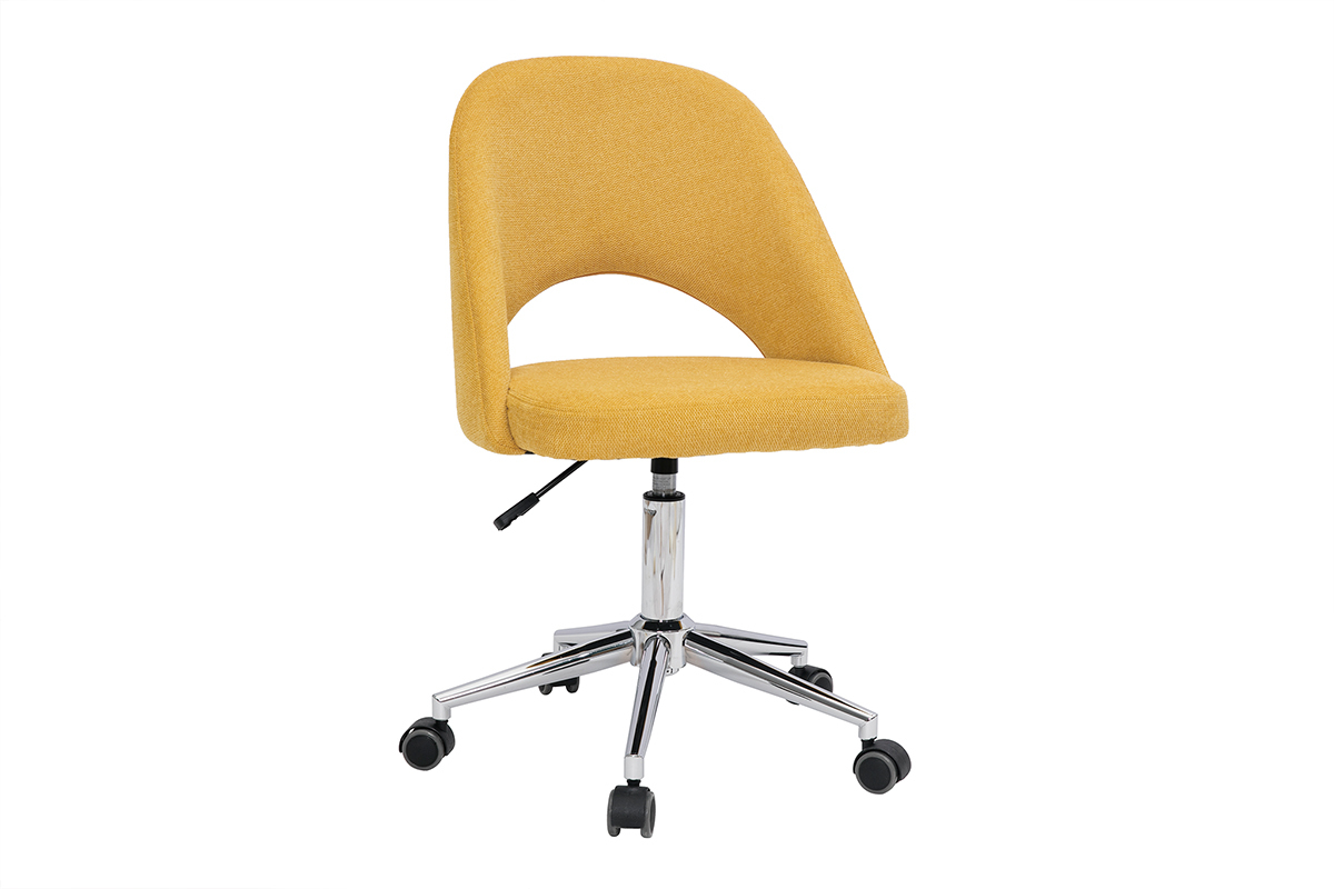 Sedia da ufficio in tessuto effetto velluto testurizzato giallo senape e base cromata COSETTE