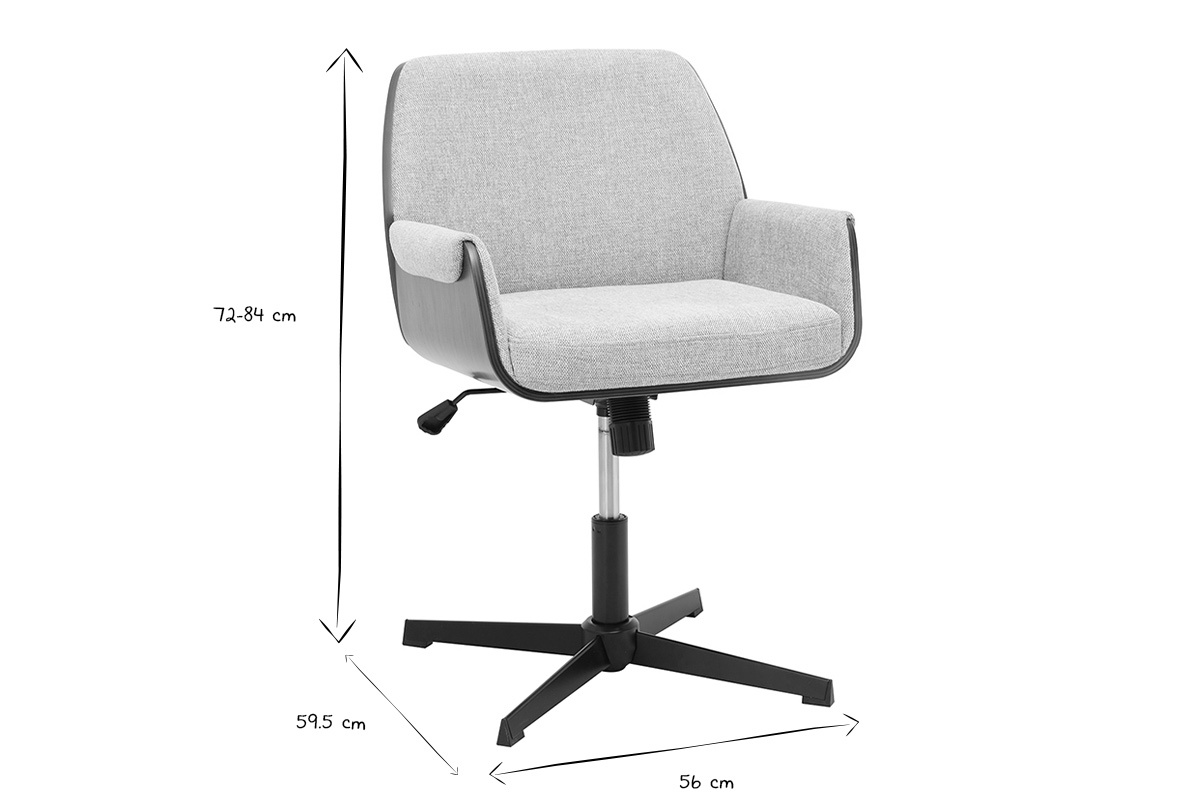 Dimensioni della sedia da ufficio RIKKI in bianco e nero: altezza 72-84 cm, larghezza 56 cm, profondit� 59,5 cm.