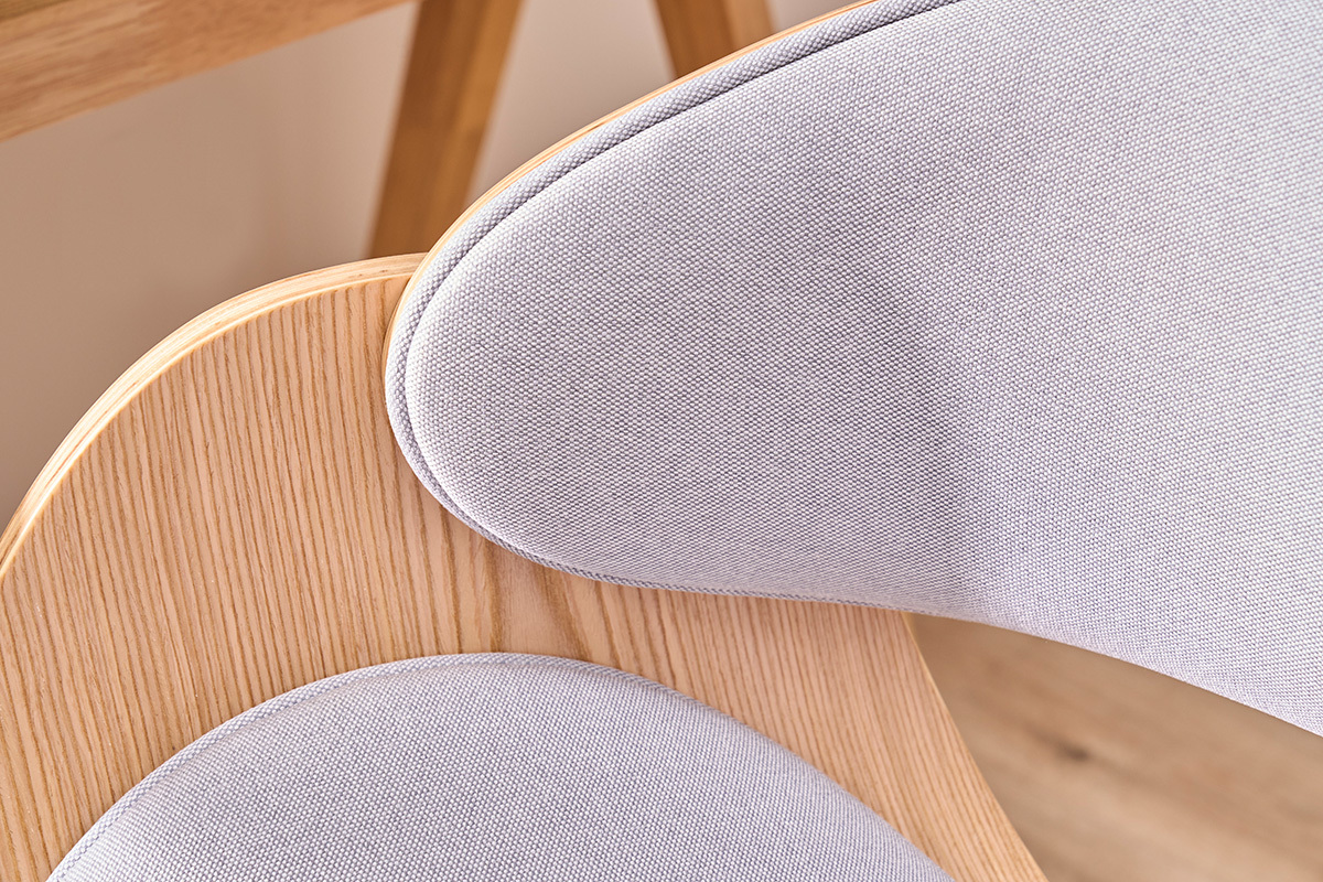 Sedia da ufficio in tessuto grigio e legno chiaro BENT