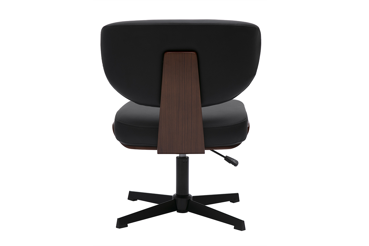 Sedia da ufficio HANZ vista da dietro, struttura in legno di noce e seduta in poliuretano nero.