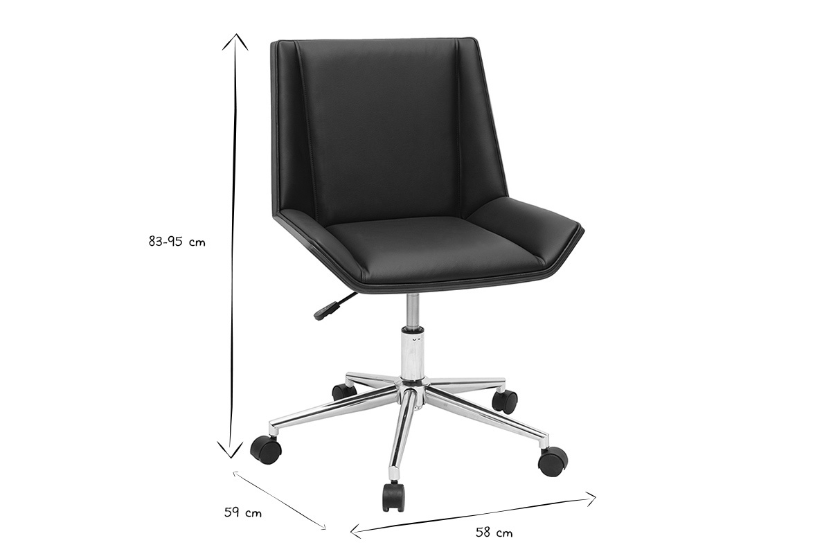 Dimensioni della sedia da ufficio design nero, 83-95x58x59 cm, vista frontale.