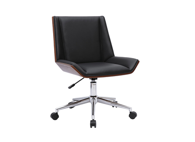Sedia da ufficio su ruote design nera, legno scuro e acciaio cromato MELKIOR