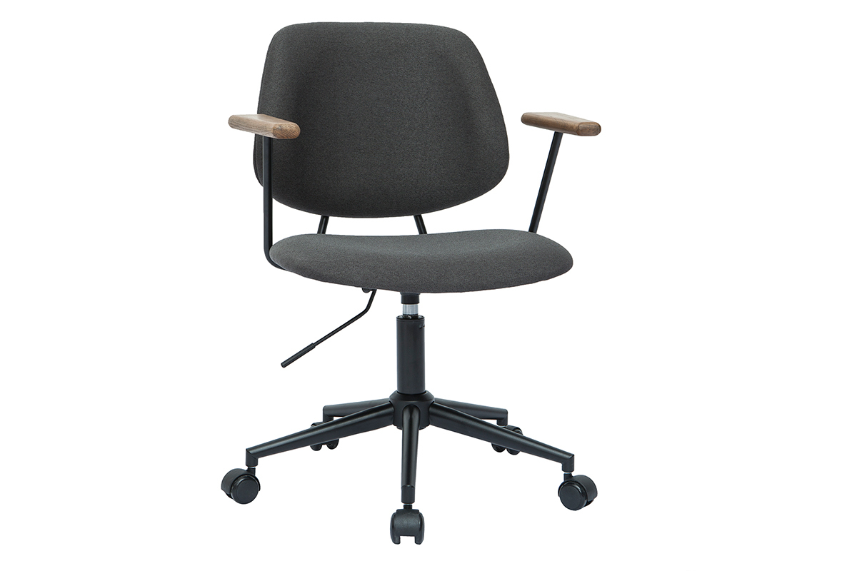 Sedia da ufficio tessuto grigio antracite, massello di rovere e metallo BARNET