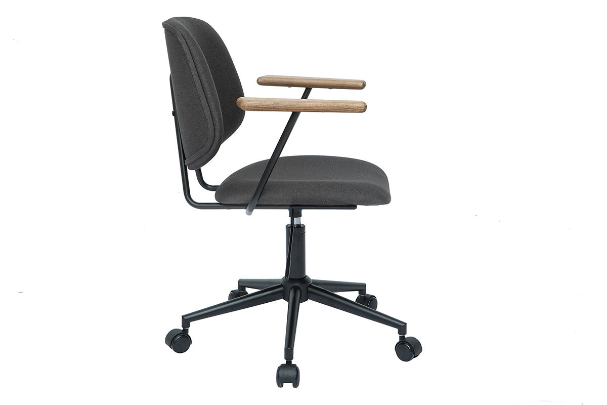 Sedia da ufficio tessuto grigio antracite, massello di rovere e metallo BARNET