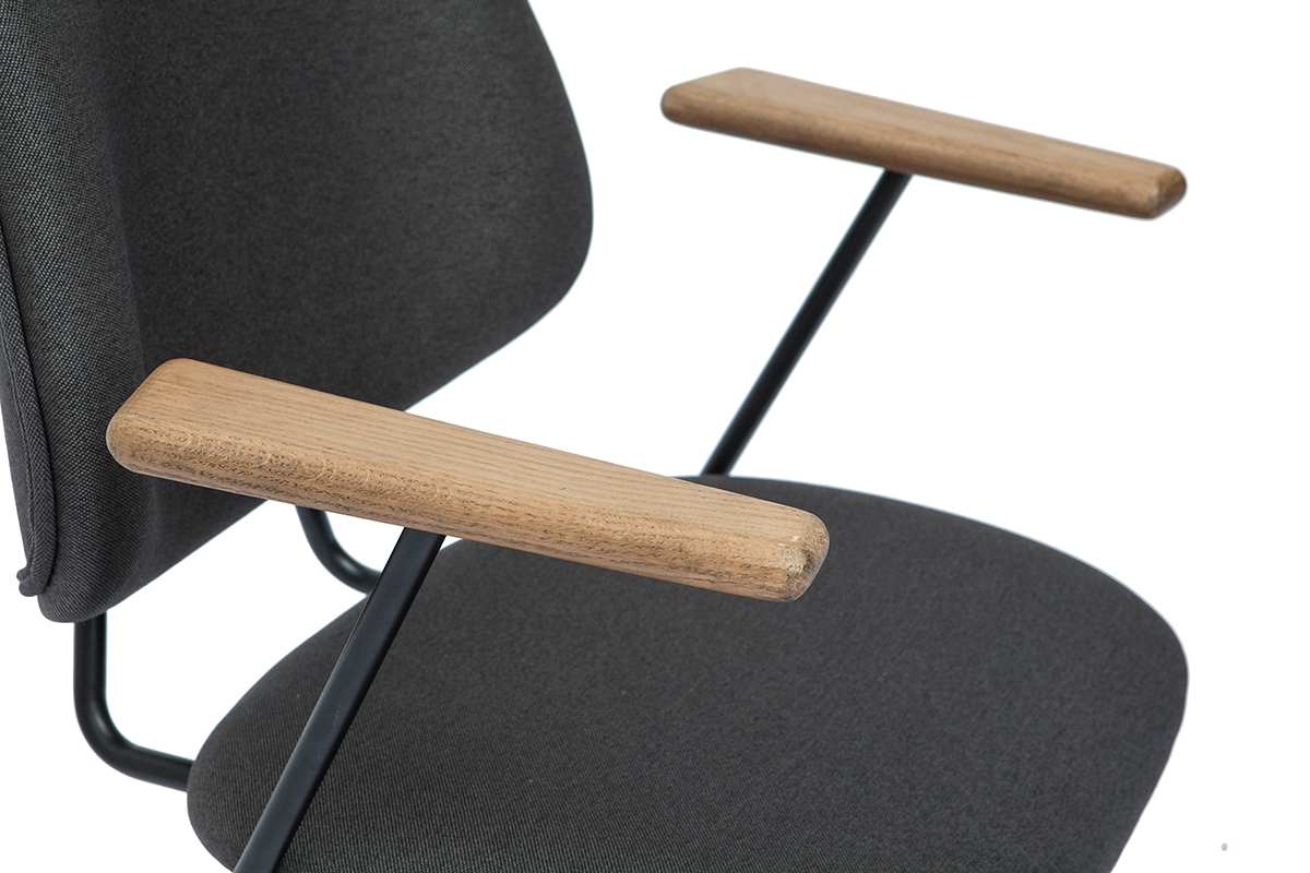 Sedia da ufficio tessuto grigio antracite, massello di rovere e metallo BARNET