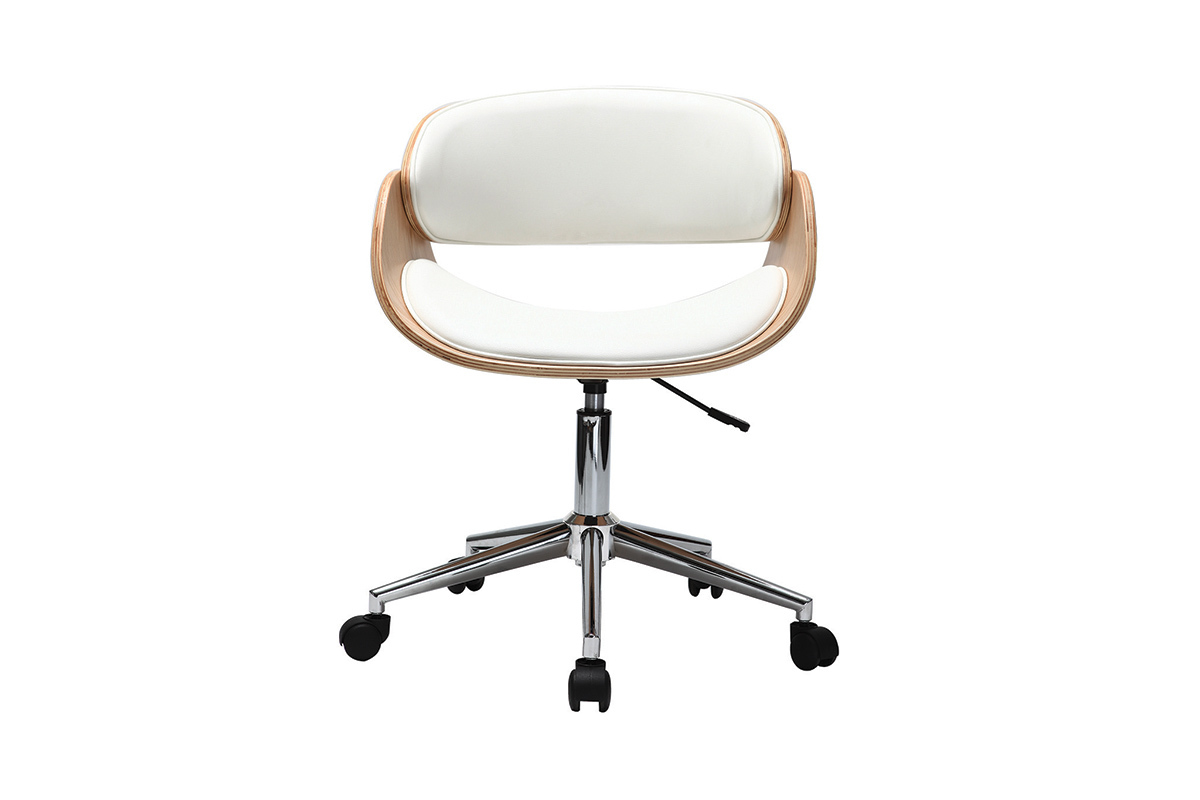 Sedia design a rotelle bianca e legno chiaro BENT