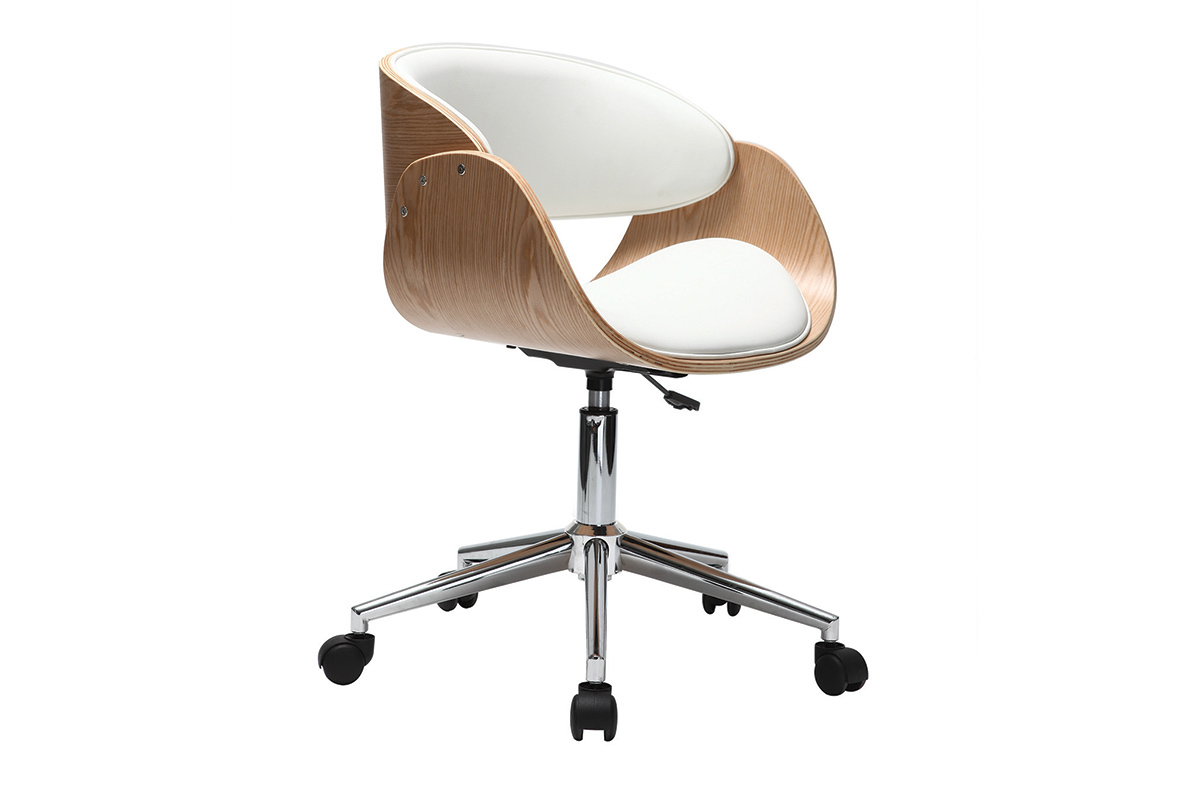 Sedia design a rotelle bianca e legno chiaro BENT