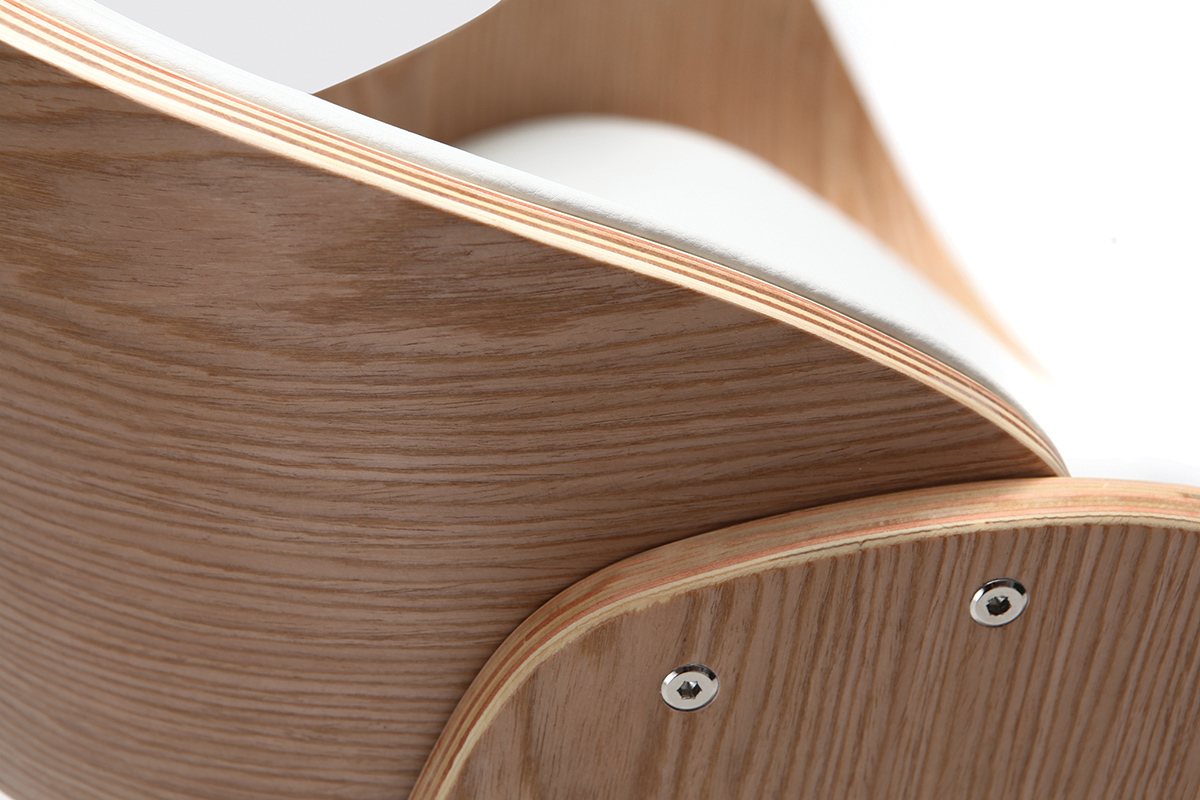 Sedia design a rotelle bianca e legno chiaro BENT