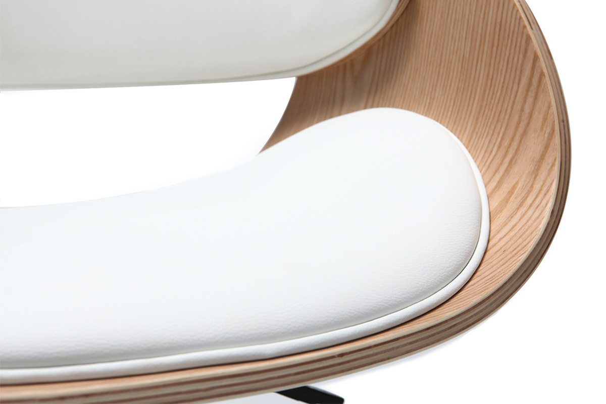 Sedia design a rotelle bianca e legno chiaro BENT