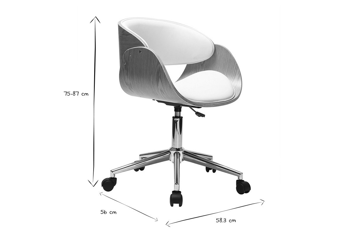 Sedia design a rotelle bianca e legno chiaro BENT