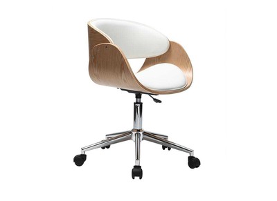 Sedia design a rotelle bianca e legno chiaro BENT