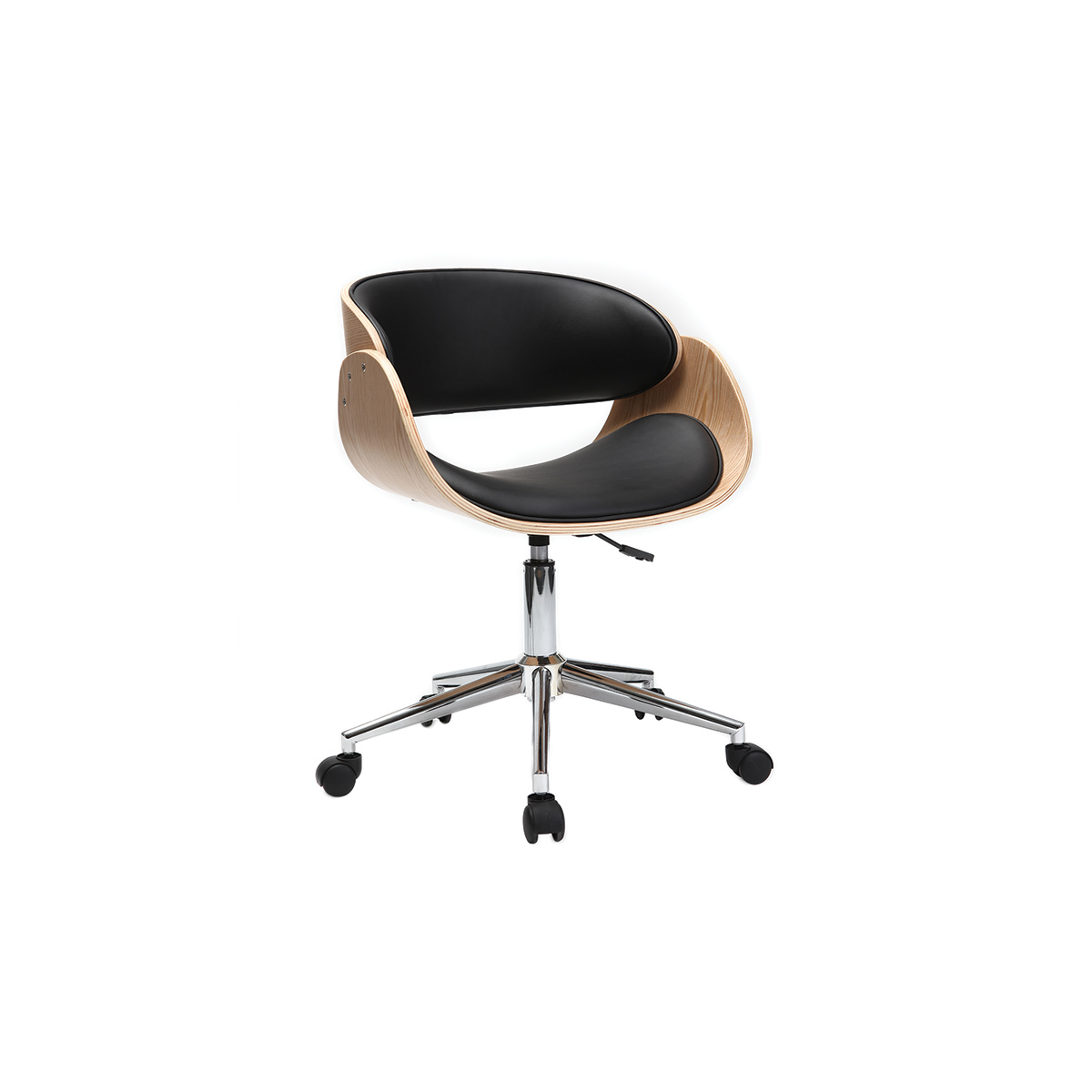 Sedia design a rotelle nera e legno chiaro BENT