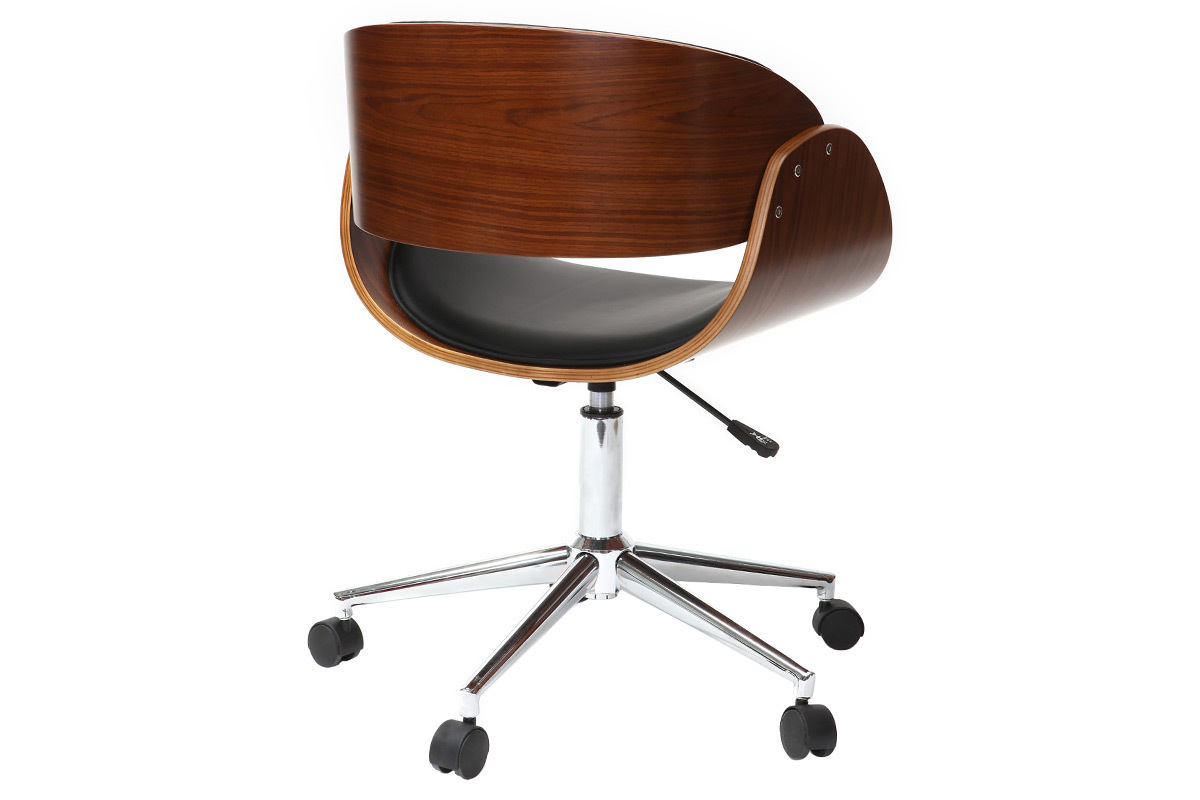 Sedia design a rotelle nera e legno color noce BENT