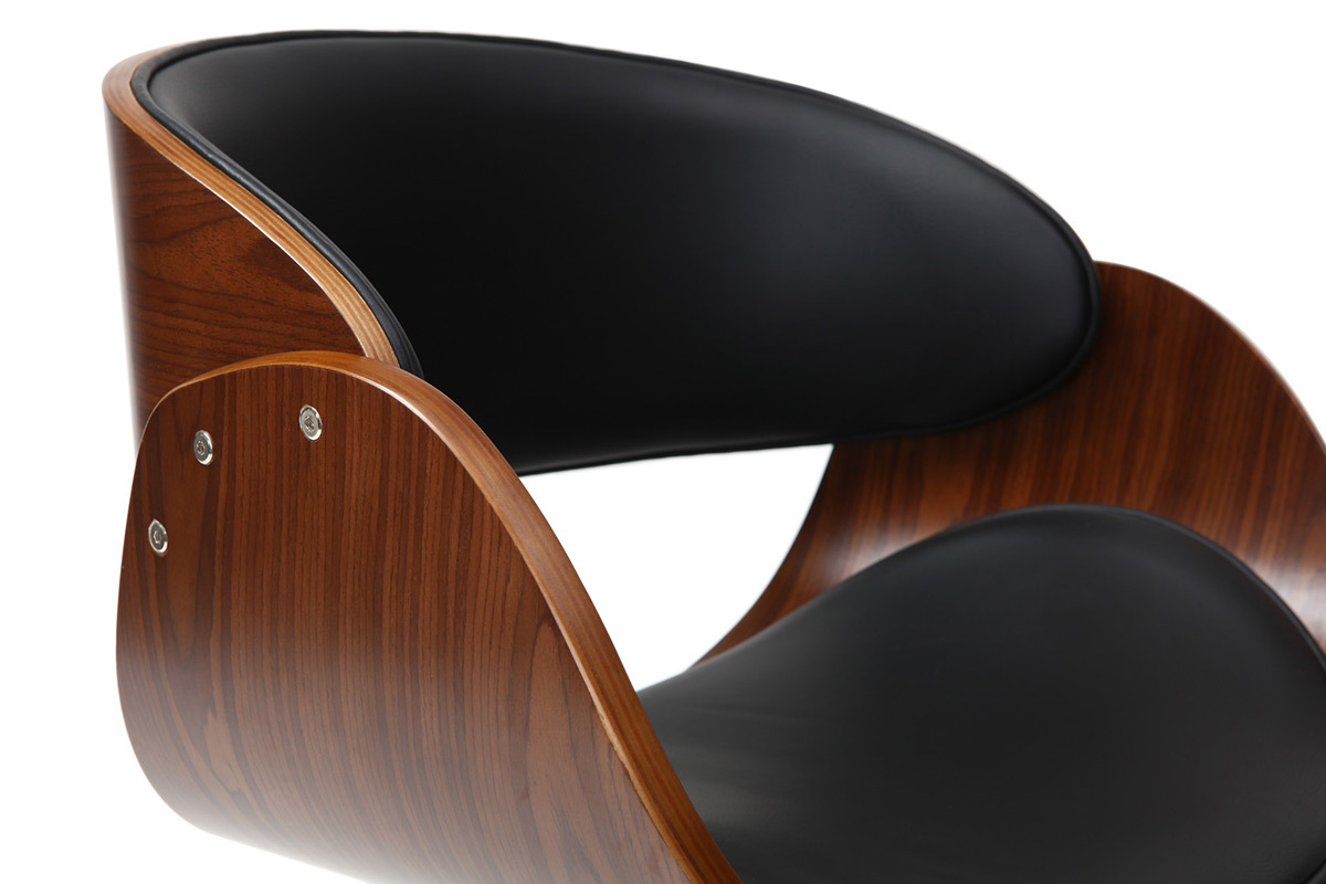 Sedia design a rotelle nera e legno color noce BENT