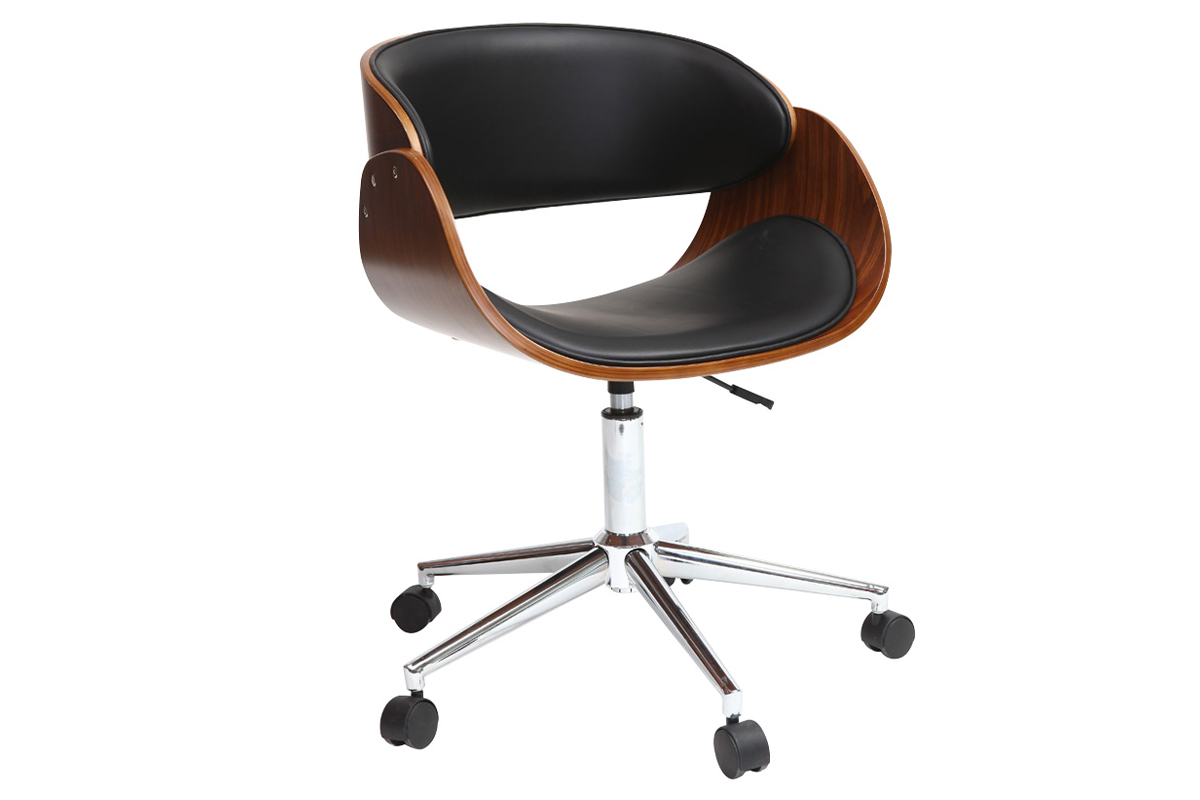 Sedia design a rotelle nera e legno color noce BENT