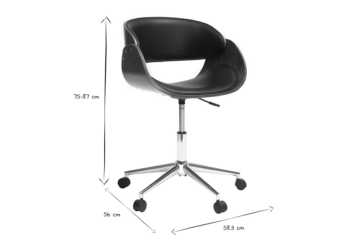 Sedia design a rotelle nera e legno color noce BENT