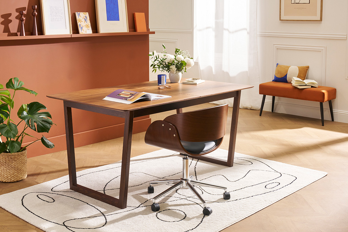 Sedia design a rotelle nera e legno color noce BENT