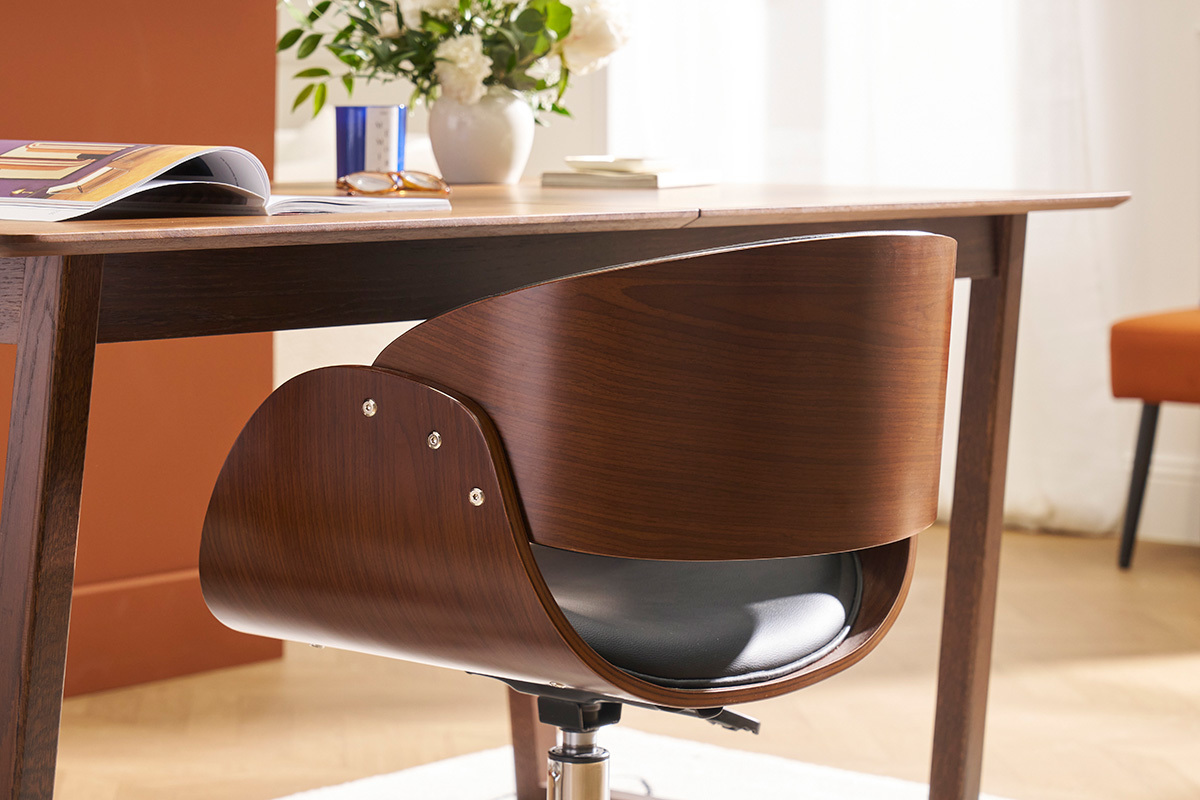 Sedia design a rotelle nera e legno color noce BENT