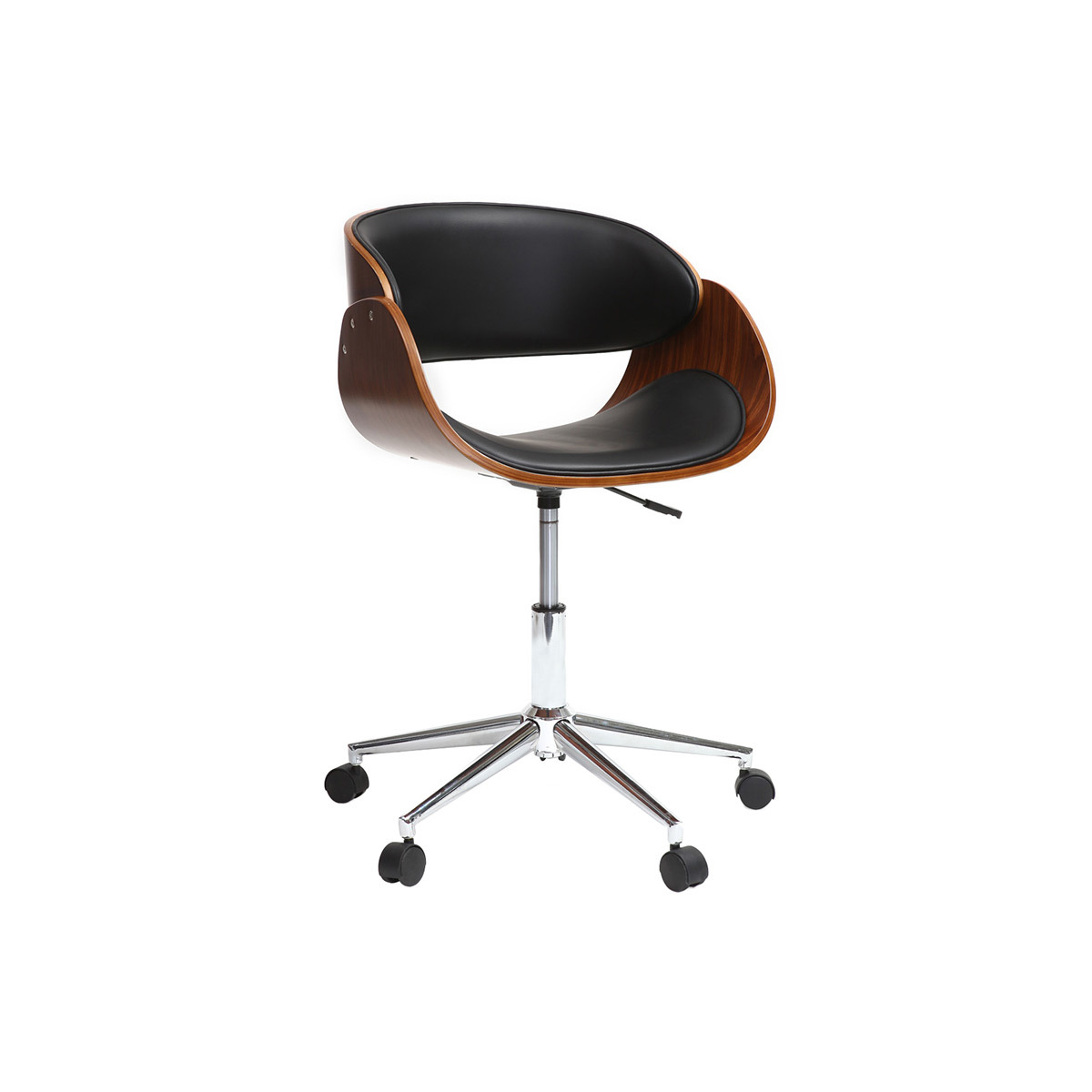 Sedia design a rotelle nera e legno color noce BENT