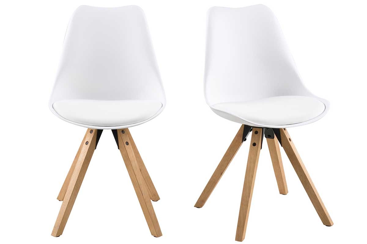 Sedia design bianca con gambe in legno chiaro gruppo di 2 NADJA