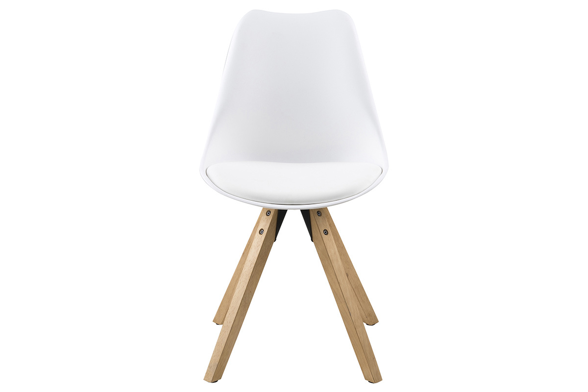 Sedia design bianca con gambe in legno chiaro gruppo di 2 NADJA