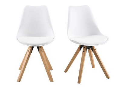 Sedia design bianca con gambe in legno chiaro gruppo di 2 NADJA