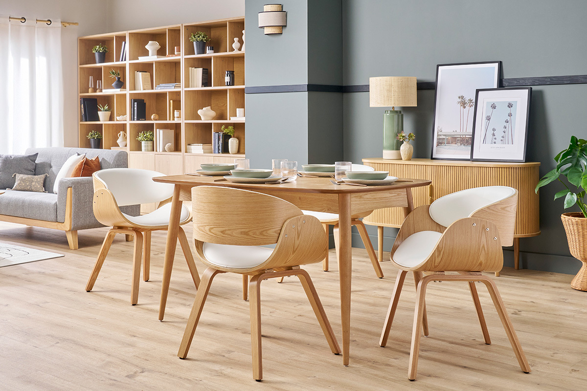 Sedia design bianco e legno chiaro BENT