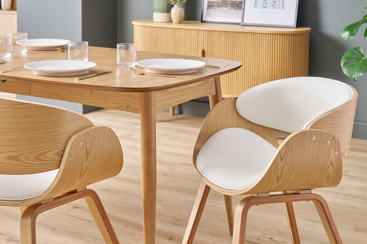 Sedia design bianco e legno chiaro BENT