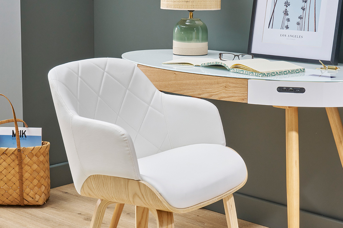 Sedia design bianco e legno chiaro LUCIEN