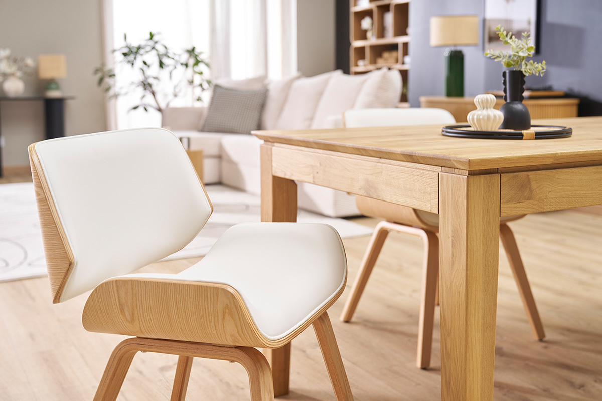 Sedia design bianco e legno chiaro RUBBENS