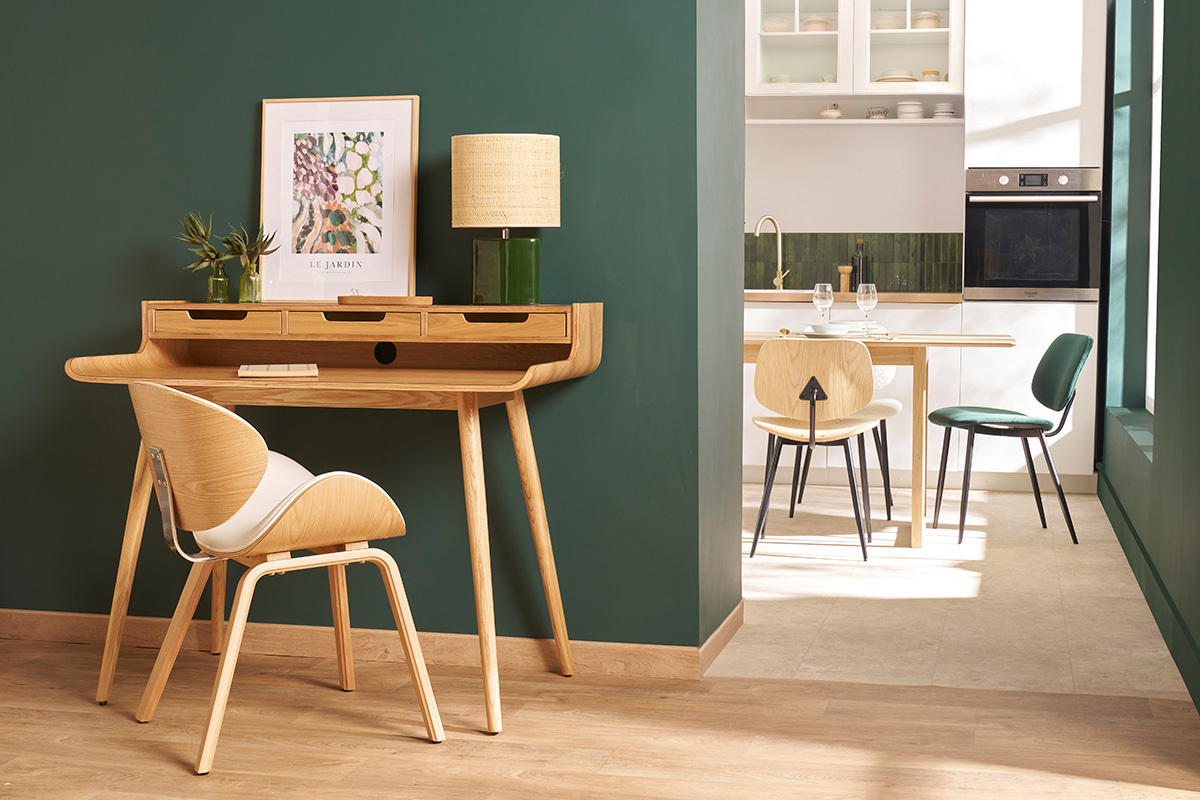 Sedia design bianco e legno chiaro WALNUT