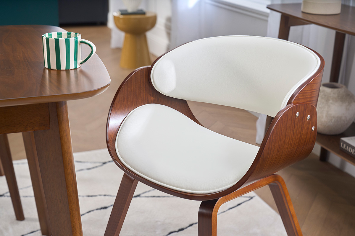 Sedia design bianco e legno scuro noce BENT