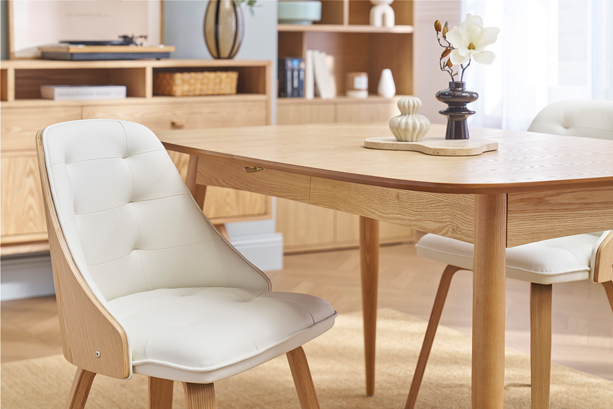 Sedia design bimateriale bianco e legno chiaro FLUFFY