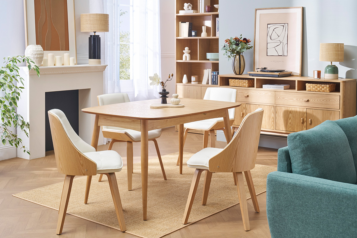 Sedia design bimateriale bianco e legno chiaro FLUFFY