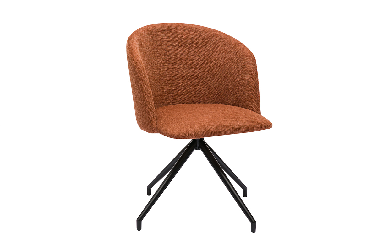 Sedia design girevole a 360 in velluto effetto tessuto terracotta e metallo nero VANITY