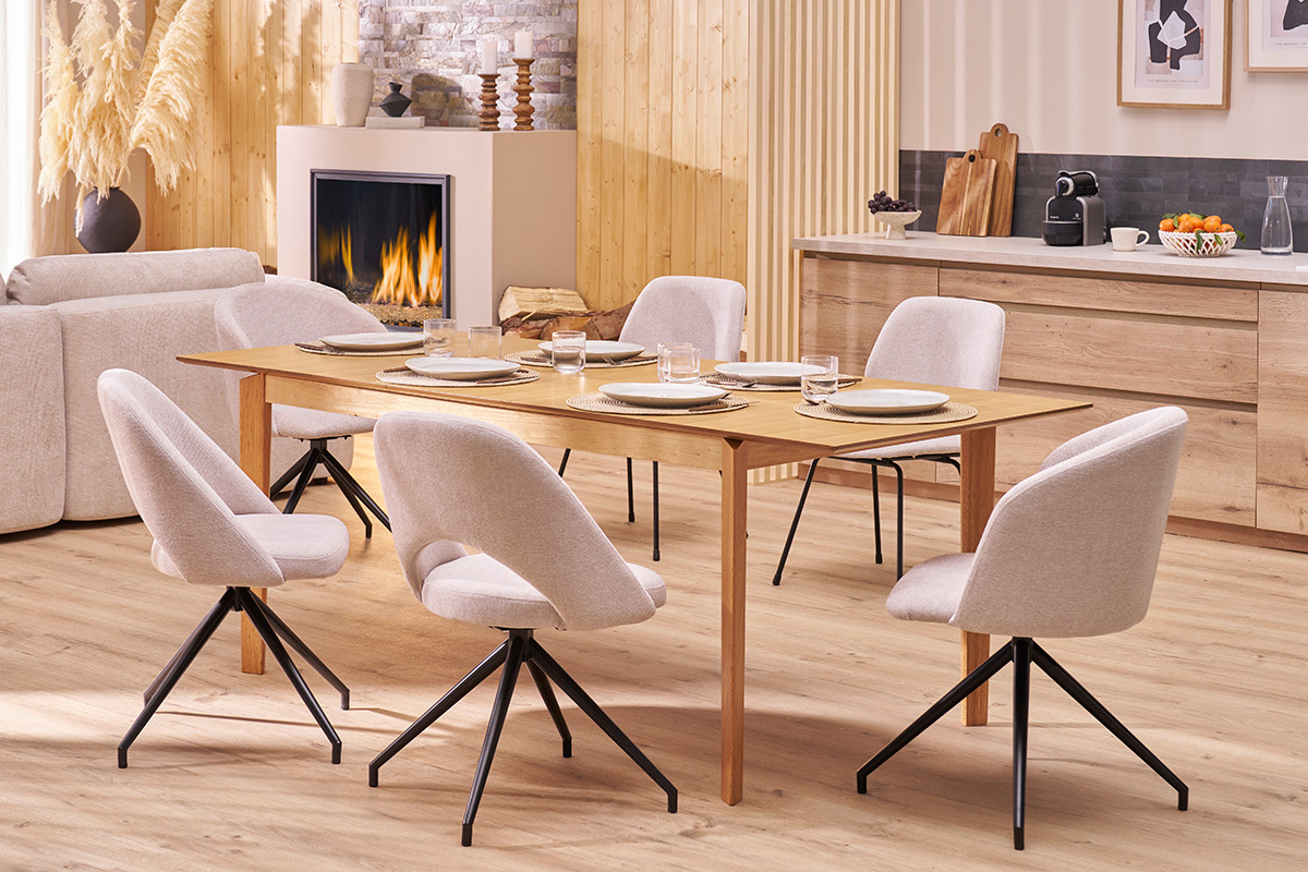 Sedia design girevole a 360� in tessuto effetto velluto beige e metallo nero VANITY