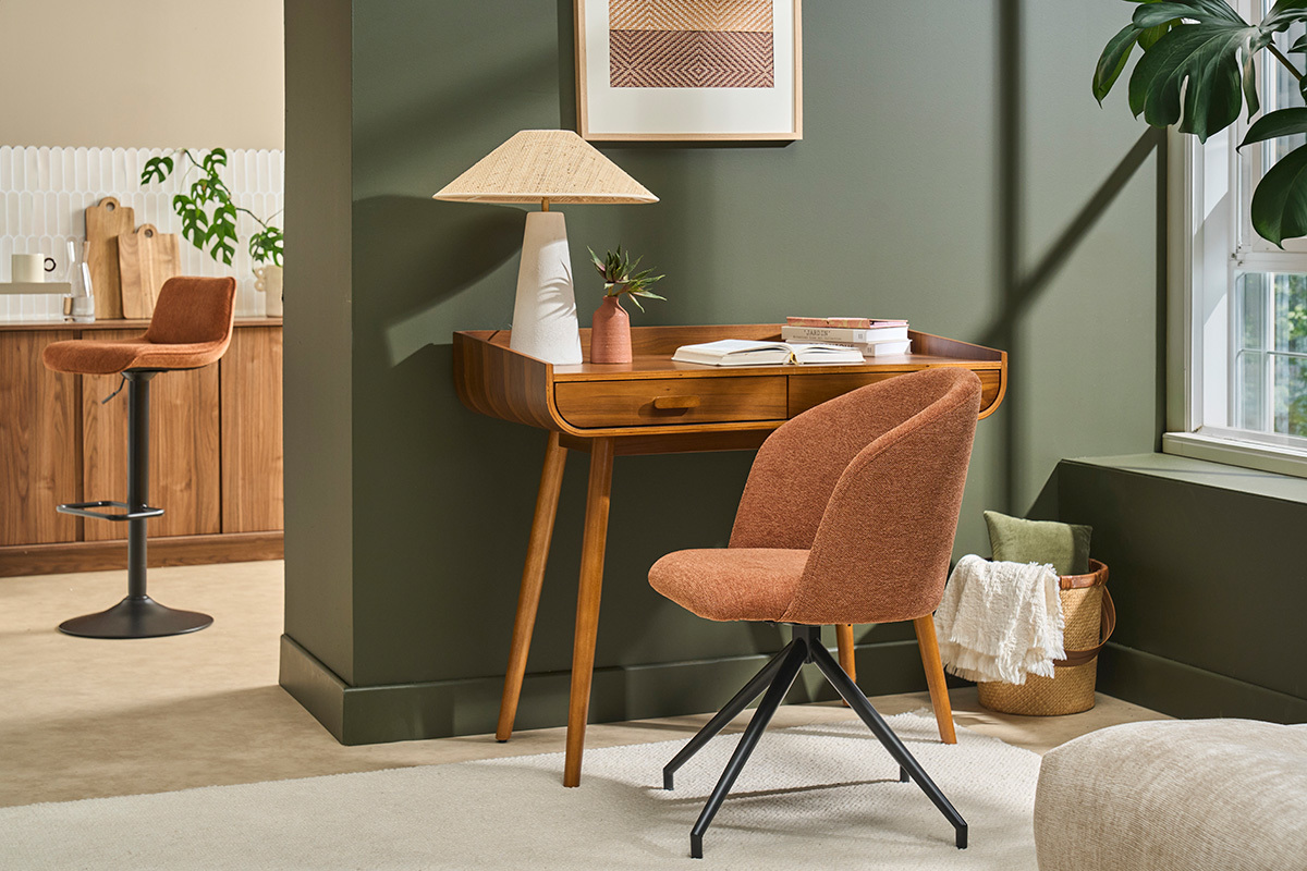 Sedia design girevole a 360� in velluto effetto tessuto terracotta e metallo nero VANITY