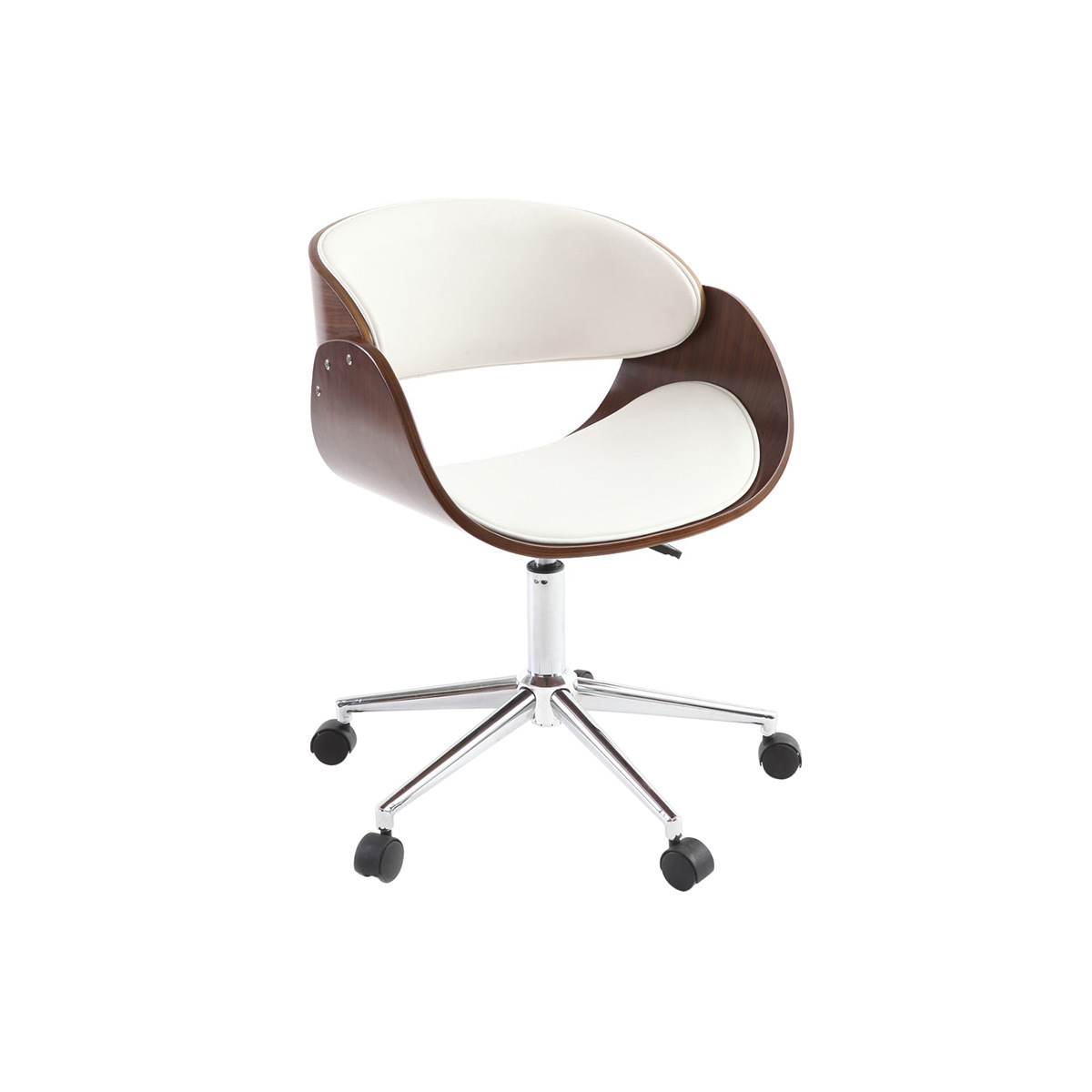 Sedia design girevole bianca e legno color noce BENT
