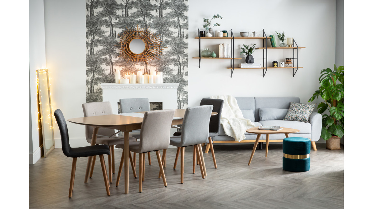 Sedia design grigio chiaro e legno set di due HORTA