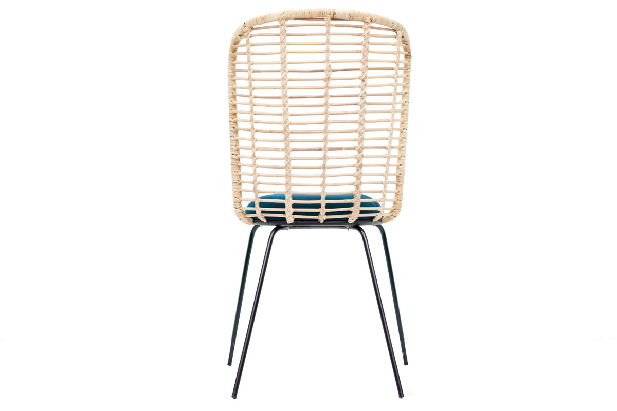 Sedia design in rattan e tessuto blu petrolio NICOLAS
