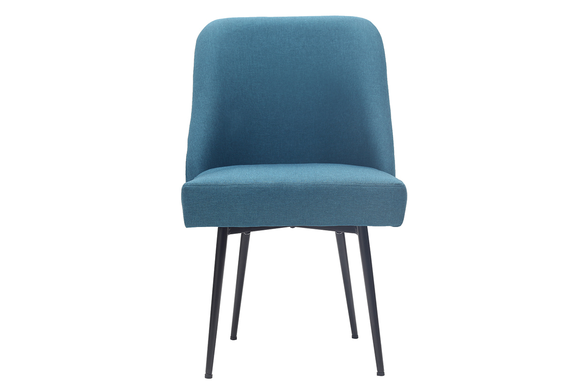 Sedia design in tessuto blu anatra e piedi in metallo nero LOV