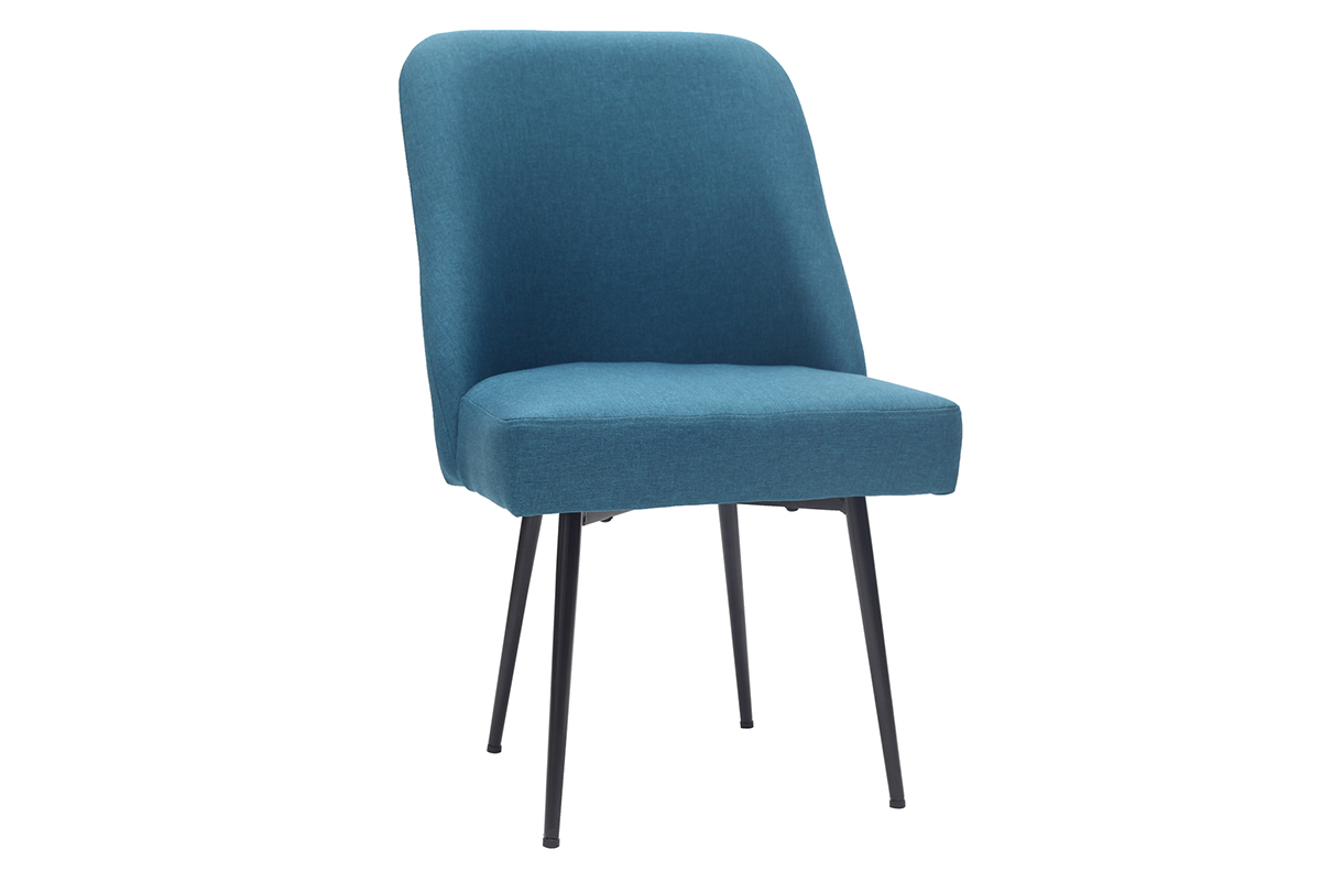 Sedia design in tessuto blu anatra e piedi in metallo nero LOV