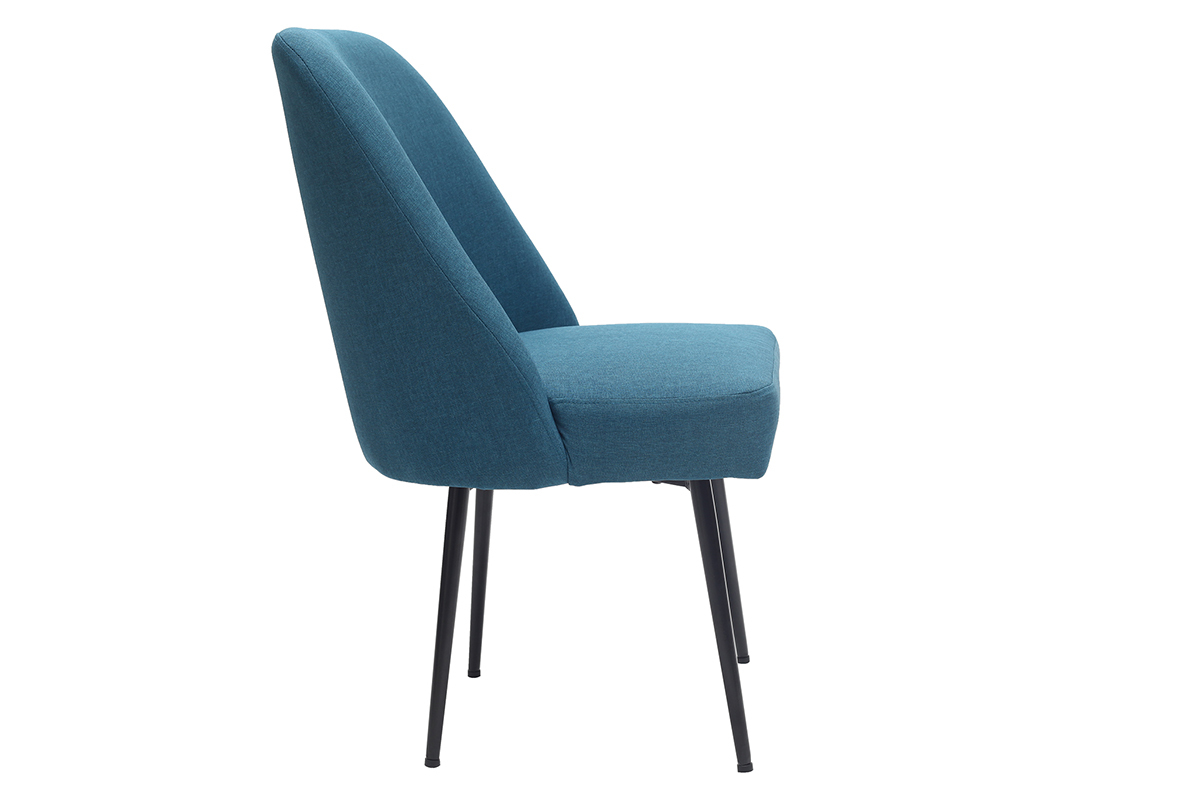 Sedia design in tessuto blu anatra e piedi in metallo nero LOV