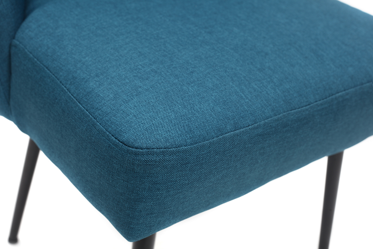 Sedia design in tessuto blu anatra e piedi in metallo nero LOV
