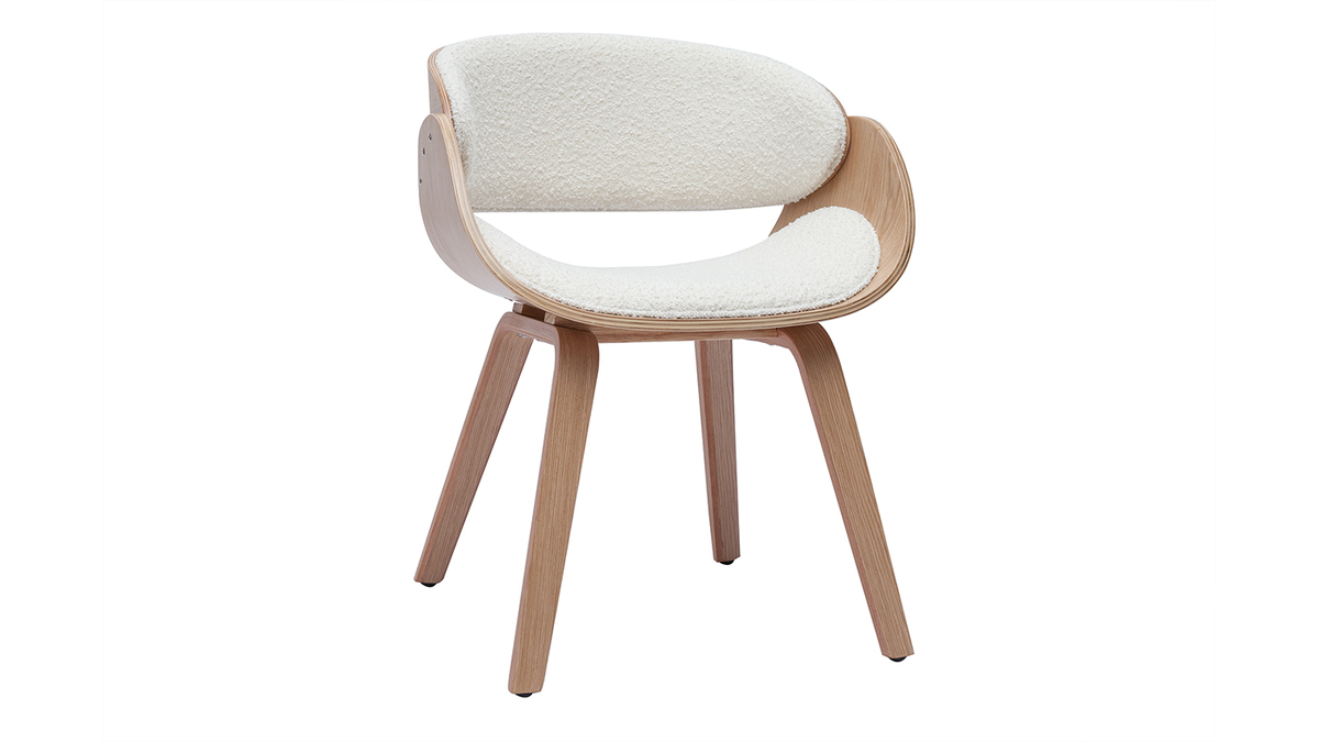 Sedia design in tessuto effetto lana boucl bianco e legno chiaro BENT