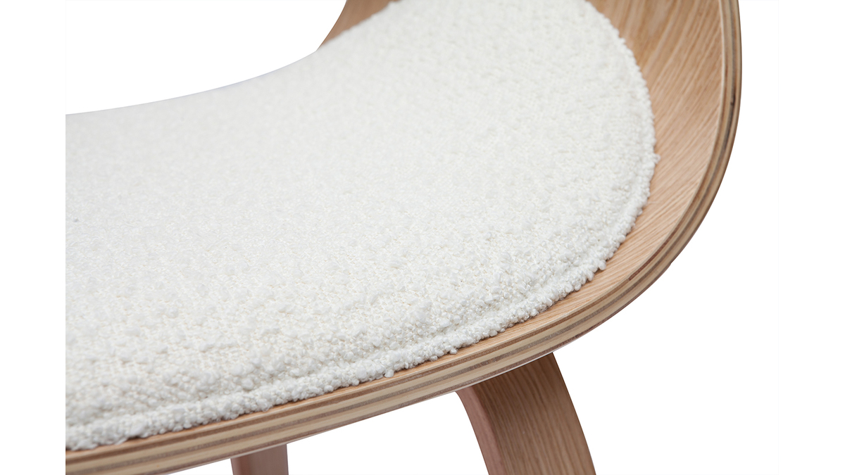 Sedia design in tessuto effetto lana boucl bianco e legno chiaro BENT