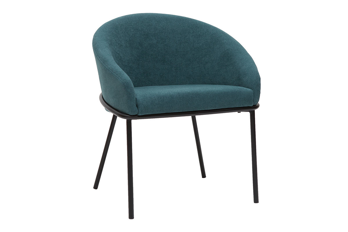 Sedia design in tessuto effetto velluto blu anatra e metallo nero JENNA