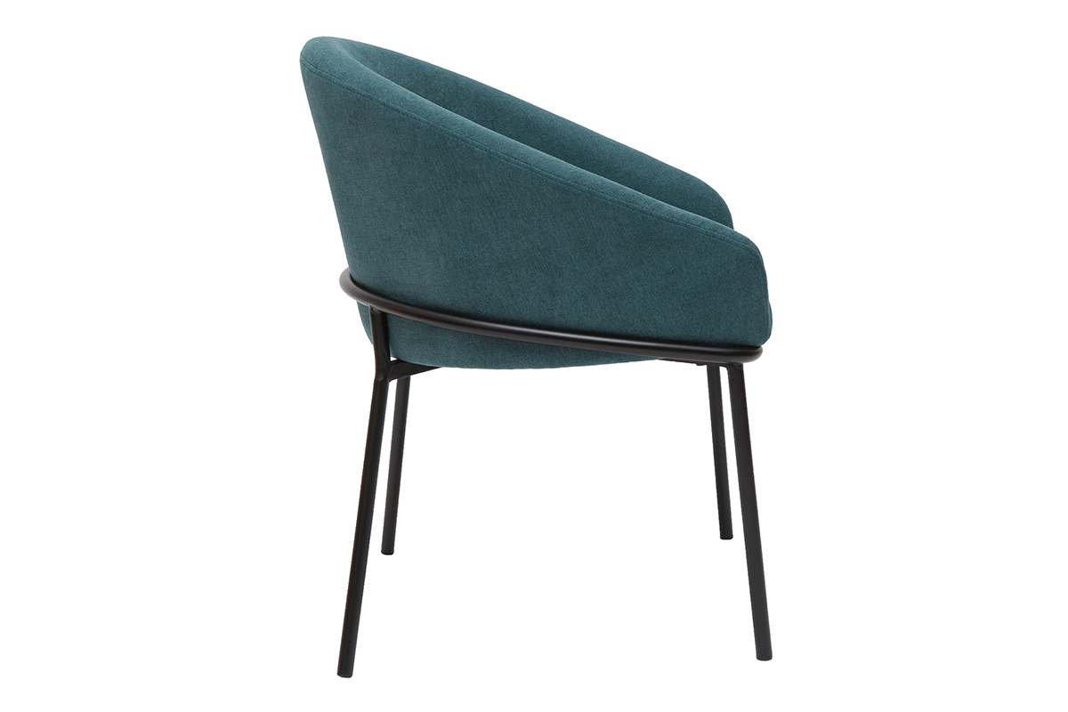 Sedia design in tessuto effetto velluto blu anatra e metallo nero JENNA
