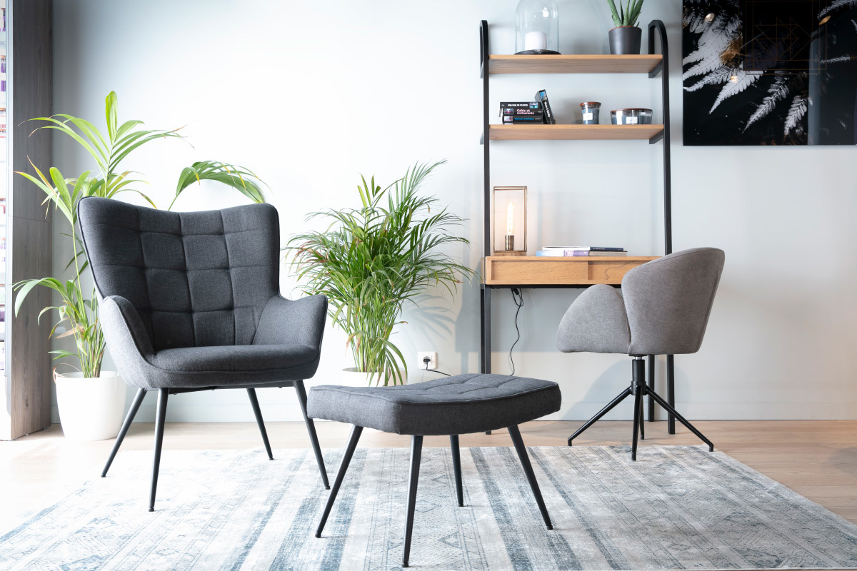 Sedia design in tessuto effetto velluto grigio RHAPSODY